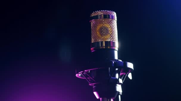 Studio Microphone Neon Lights — Stockvideo