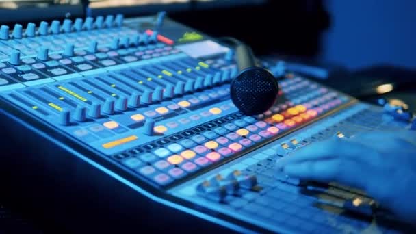 Sound Producer Operating Electronic Mixing Console — Stock Video