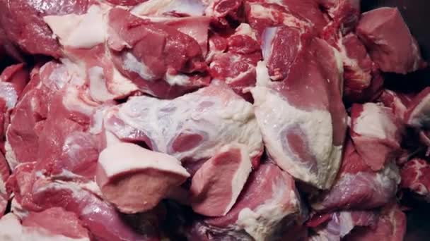 Draufsicht Auf Frisch Geschnitzte Fleischstücke — Stockvideo