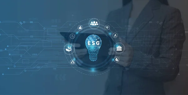Esg Environment Social Governance Investment Business Concept Women Use Computer — Stock fotografie