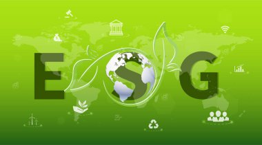 ESG - Çevre, Sosyal ve Kurumsal Yönetim Sancak Bilgi Teknolojisi Yeşil Ticaret Simgesi Yenilenebilir çevre, toplum, vektör