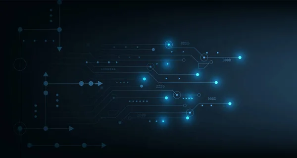 Koyu mavi arka planda devre kartı teknolojisi. Koyu mavi arka plan üzerinde vektör soyut teknoloji illüstrasyon devre kartı. Yüksek teknoloji devre kartı bağlantı sistemi kavramı.
