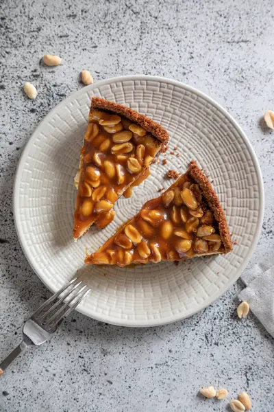 Cheesecake Caramelo Amendoim Caseiro Fundo Leve Bom Dia Delicioso Bolo Fotografia De Stock
