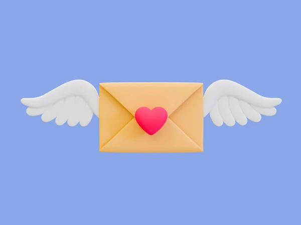 3d minimal love message. valentine\'s day. Happy Valentine\'s day email. romantic envelope. love letter with a wing. 3d illustration.