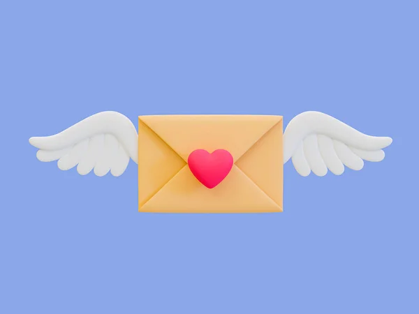 3d minimal love message. valentine's day. Happy Valentine's day email. romantic envelope. love letter with a wing. 3d illustration.
