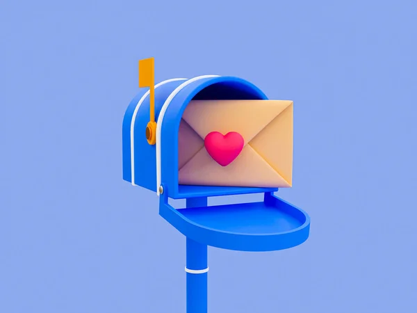 3d minimal symbol of love. Happy Valentine's day. valentine compositions. mailbox with a romantic envelop or letter inside. 3d illustration.