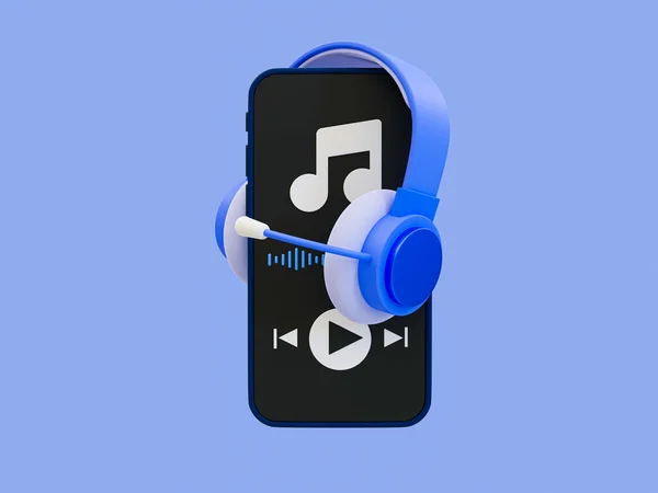 3d minimal online music streaming. hot chart music concept. Smartphone with song screen and wireless headphones. 3d rendering illustration.