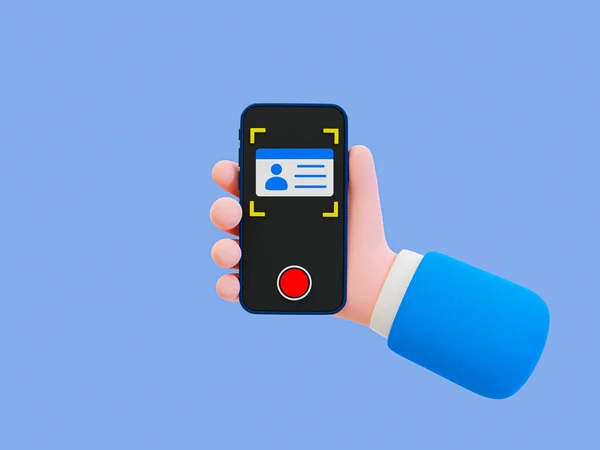 Minimal Card Scanning Identity Verification Concept Hand Holding Smartphone Photo — Stockfoto