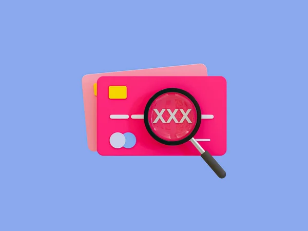 3d minimal credit card password scanning. password peeping concept. password spying concept. .credit card with a magnifying glass. 3d illustration.