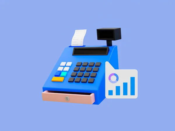 3d minimal supermarket cash register icon. Statistical billing and counting. cash register with a statistic icon. 3d rendering illustration.