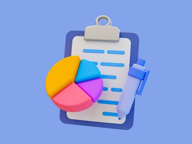 3d minimal marketing strategy concept. business analysis. marketing data analysis. Pie chart with a calender and statistic paper. 3d illustration.