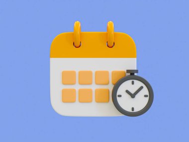 3d minimal time management concept. schedule notification. meeting reminder. Calendar with an alarm clock and bell icon. 3d illustration.