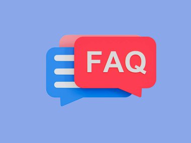 En az 3D SSS işareti. Sık sık sorulan sorulara cevaplar. SSS mesajı olan bir mesaj simgesi. 3d illüstrasyon.