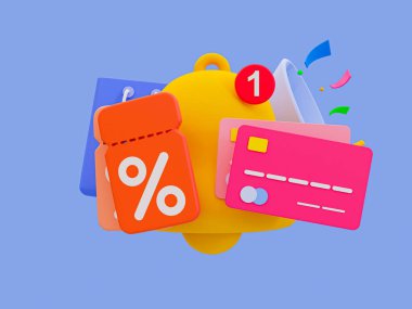 3D minimal indirim konsepti. Pazarlama stratejisi. Müşteri çekme stratejisi. En iyi fiyat teklifi. Özel indirimli uyarı çanı simgesi. 3d illüstrasyon.
