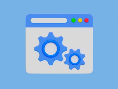3d asgari ayarlar sayfa simgesi. Kullanıcı yapılandırma sayfası simgesi. Ayarlar ve gizlilik kavramı. Şanzımanı olan bir web tarayıcısı. 3d resimleme.