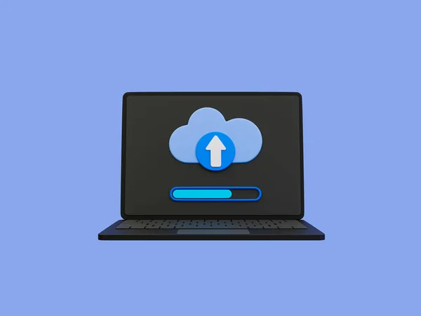 3d minimal upload icon. Cloud computing concept. laptop with an upload icon and progress bar. 3d illustration.