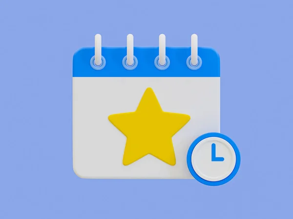 3d minimal appointment bookmark icon. schedule pinning. meeting confirmed. Calendar with a star and a alarm-clock. 3d illustration.