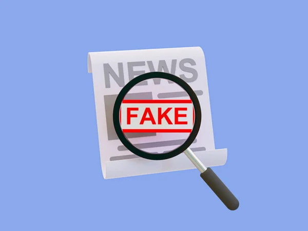 3d minimal fake news concept. Disseminating fake news through social media. newspaper with a magnifying glass. 3d illustration.
