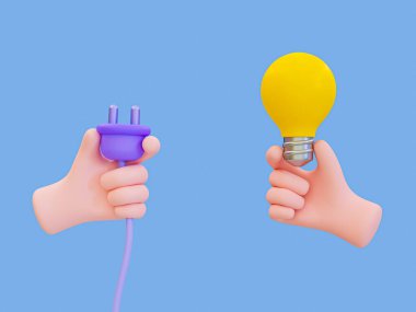 3D minimum enerji tasarrufu kavramı. Konsepti kullanarak elektrik. Küresel ısınma kavramı. sürdürülebilir geliştirme. Yenilenebilir yeşil enerji tasarrufu. Ampullü bir priz. 3d illüstrasyon.