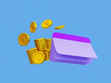 3d minimal money-saving concept. Depositing money. collecting money for retirement. investment for the future. money management concept. A passbook with a pile of coins. 3d illustration.