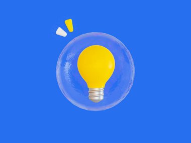 3d minimal light bulb. creativity, imagination, intelligence, learning, and innovation. get a new idea concept. A light bulb in a bubble. 3d illustration.