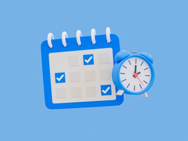 3d minimal time management concept. schedule organization. future life planning. Calendar with an alarm clock. 3d illustration.