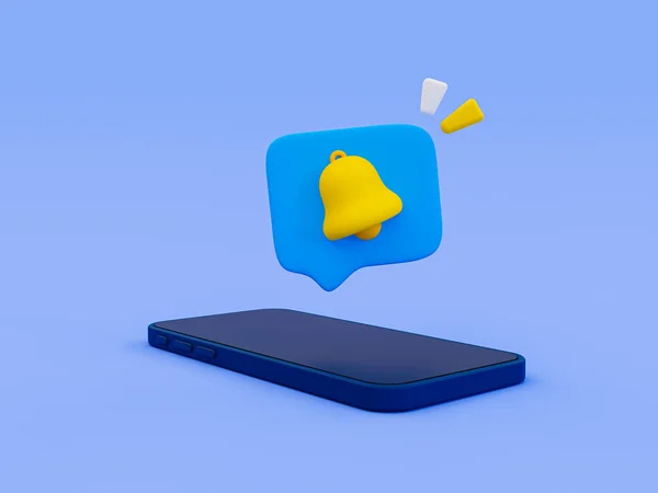 3d minimal remider concept. receive a new notification for subscribers. new activity alert. App notification alert. smartphone with a notification bell icon. 3d illustration.