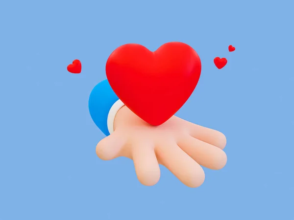 3d minimal heart giving. Friendship concept. cheer each other on. giving support and encouragement. Hand giving a big heart. 3d illustration.