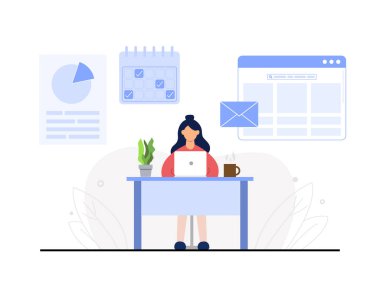 work flat design. flat design data analysis concept. A person working with a statistic graph on a projector screen. vector illustration.