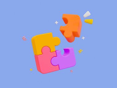 3d minimal problem solving concept. teamwork collaboration concept. A jigsaw puzzle is going to connect together. 3d illustration.