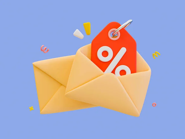 3d minimal Special discount offer icon. Flash sale. Special big sale offer. Envelope with a discount tag. 3d illustration.