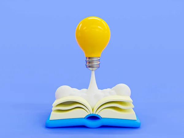 3d minimal Spark creative ideas. Innovative and creative icon. Spark creative ideas. create better ideas. lightbulb launching from a book. 3d illustration.