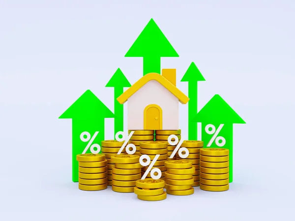 Mini House Pile Money Higher Cost Living Concept Higher Real — Fotografia de Stock
