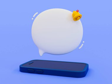 3d minimal blank message bubble. notification box. Smartphone with an empty reminder speech bubble template. 3d illustration.