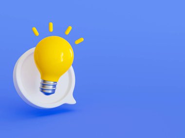 3d minimal Spark creative ideas. Innovative and creative icon. Spark creative ideas. create better ideas. lightbulb and message icon with copy space. 3d illustration.