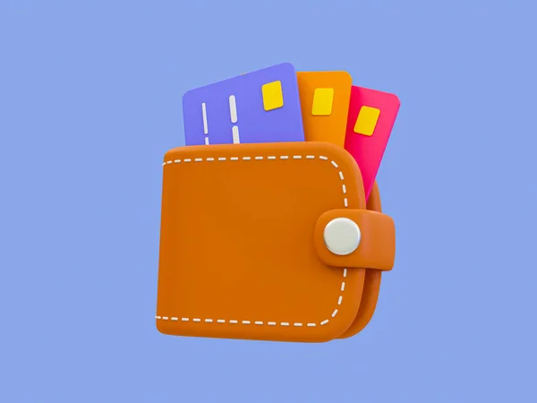 3d minimal online shopping payment. moneyless payment. A wallet with credit cards. 3d rendering illustration.
