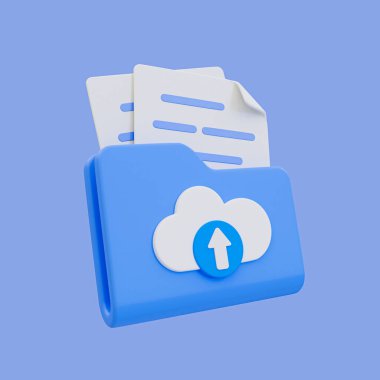 3d minimal dosya dosya yükleme simgesi. Bulut hesaplama konsepti. Gönderme simgesi ve ilerleme çubuğu olan bir dizüstü bilgisayar. 3d illüstrasyon.