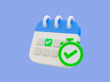 3D asgari zaman yönetimi kavramı. Program organizasyonu. Olay onaylandı. Yeşil işaretli takvim. 3d illüstrasyon.