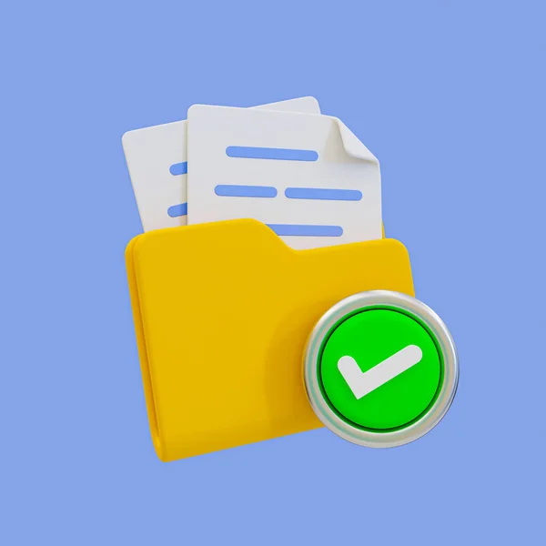 3d file correct. paperwork approved. document with a green check mark. 3d illustration.