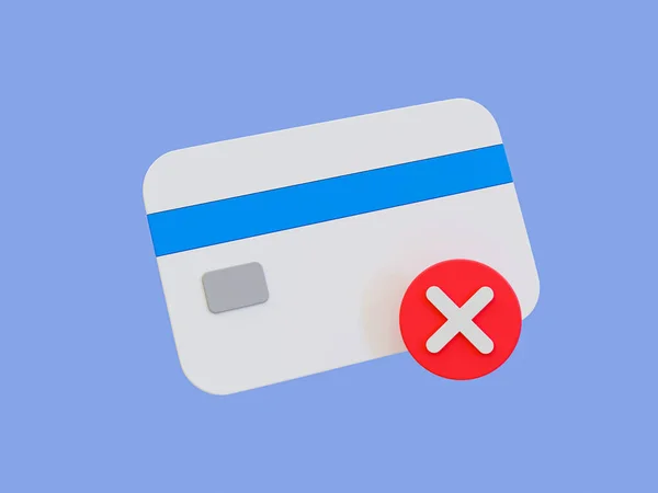 stock image 3d minimal credit card rejected. credit card denied icon. credit card with a cross mark. 3d illustration.
