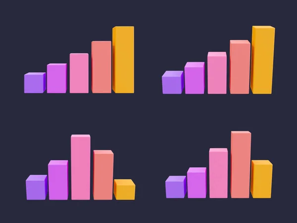 3d blank bar graph template set. bar chart mock up. data analysis. colorful set of statistic bar chart. 3d illustration.