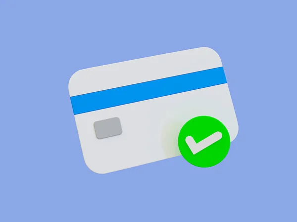 3D最低信用卡批准 信用卡被接受的图标 有支票记号的信用卡 3D说明 — 图库照片