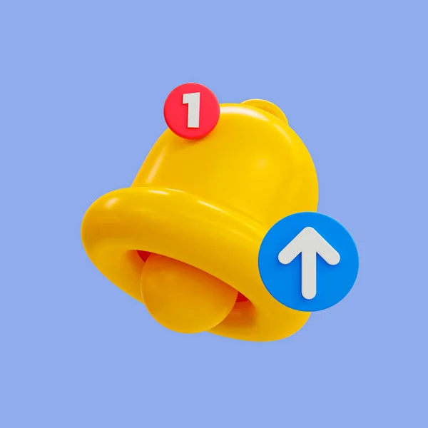 3d minimal push notification concept. New update reminder. New notification alert. A bell icon with an arrow up. 3d illustration.