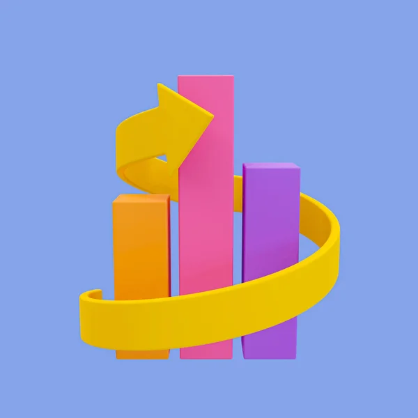 3d blank bar graph template. bar chart mock up. data analysis. colorful statistic bar chart with a arrow up. 3d illustration.