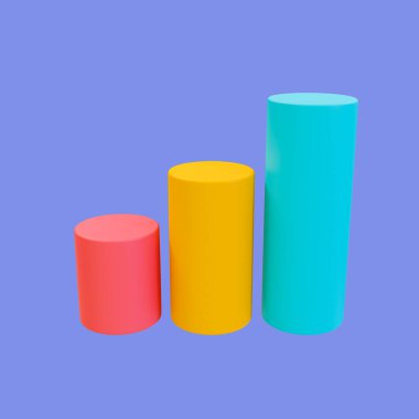 3D boş çubuk grafik şablonu. Bar çizelgesi modeli. veri analizi. kırpma yolu ile renkli istatistik çubuk grafiği. 3d illüstrasyon.