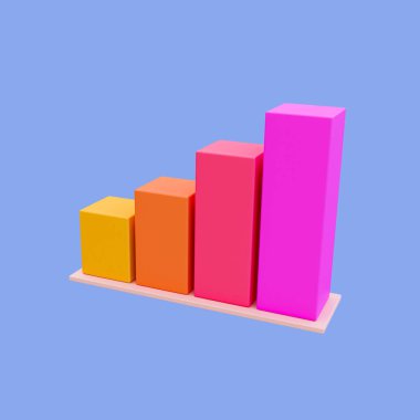3D minimal bar çizelgesi. veri analizi. kırpma yolu ile çubuk grafik simgesi. 3d illüstrasyon.