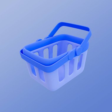 3D minimum alışveriş konsepti. Kesme yolu olan bir alışveriş sepeti. 3d illüstrasyon.