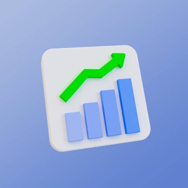 3d minimal veri analiz simgesi. Yükselen finans. Stok yapın. Güçlendirici para birimi. kırpma yolu ile yukarı ok ile çubuk grafik. 3d illüstrasyon.