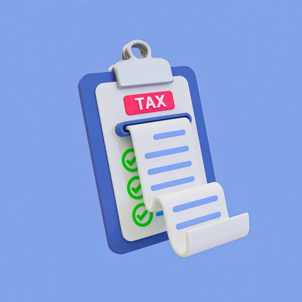 stock image 3d minimal accounting taxation concept. tax calculating concept. Tax bill. tax clipboard with a receipt. 3d illustration.