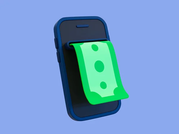 最低3次元の収益だ 金融と預金の概念 スマートフォンから出てくる銀行券 3Dイラスト — ストック写真